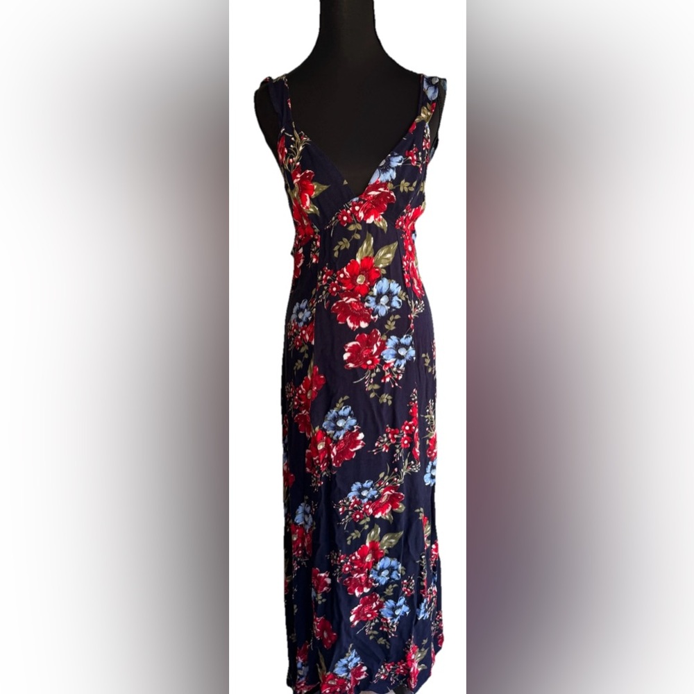 Charlotte Russe Floral Maxi Dress Small Navy Boho